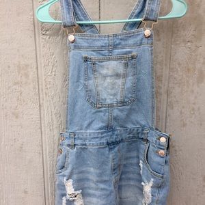 Denim White Wash Jean Overall Shorts